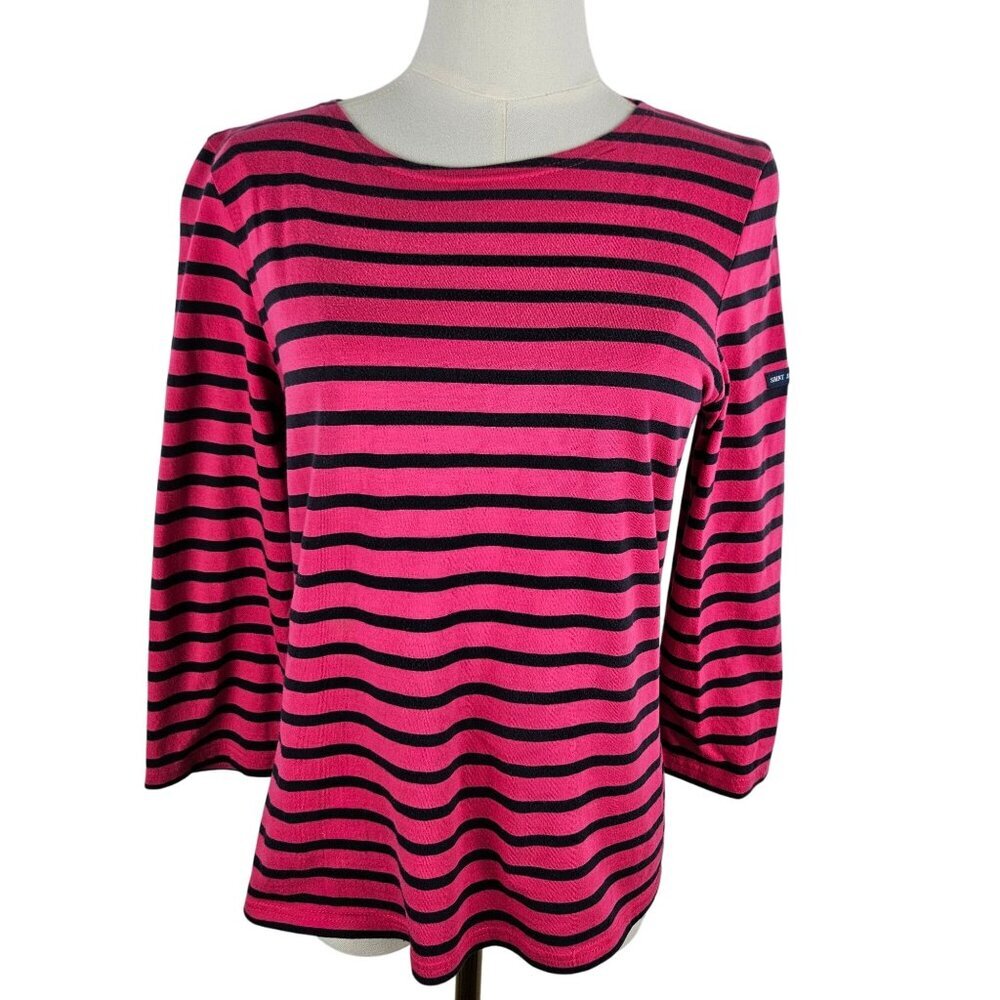 Saint James Breton Stripe Top Sz 6 Made in France Cotton Nautical Pink Black